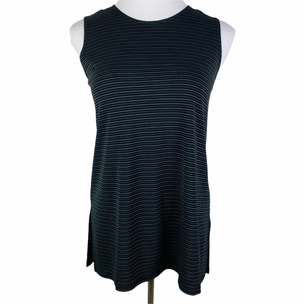 New York & Co. Pinstriped Side Slit Blouse Women's XS Black Gray Sleeveless